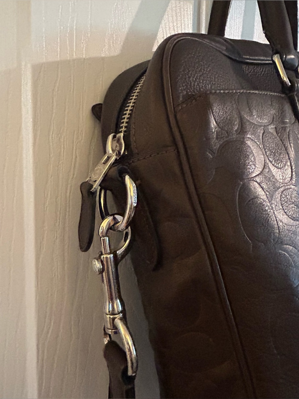 Coach Slim Brief Men's Embossed Leather Laptop Bag - Dark Brown F71798 - Picture 13 of 16